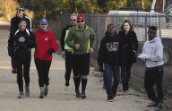 Barb Klinner (left) and supporters on her run. (Photo courtesy of Daily Herald Media.) 