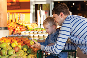 father and son shopping