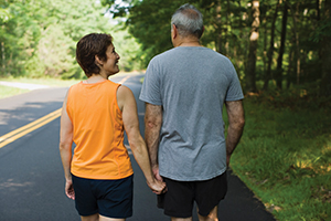 man and woman walking