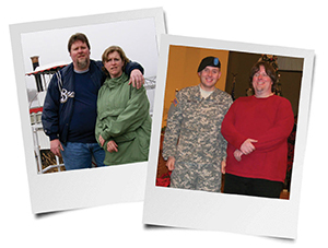 Before his major weight loss, Jeff is shown with his wife, Anne, and their son, Tom, during a military leave.