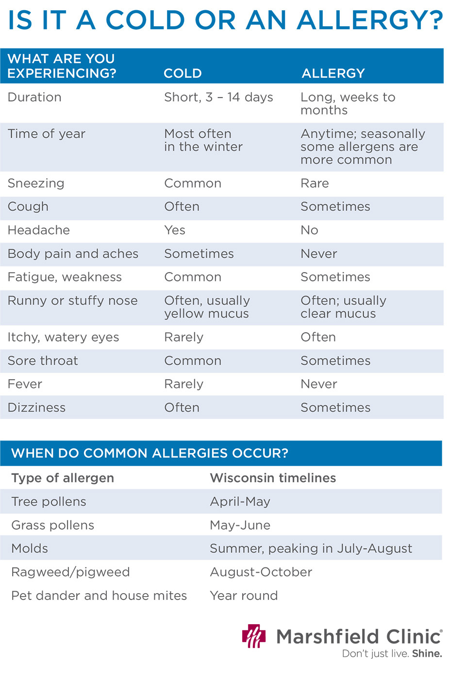 Cold versus allergy chart