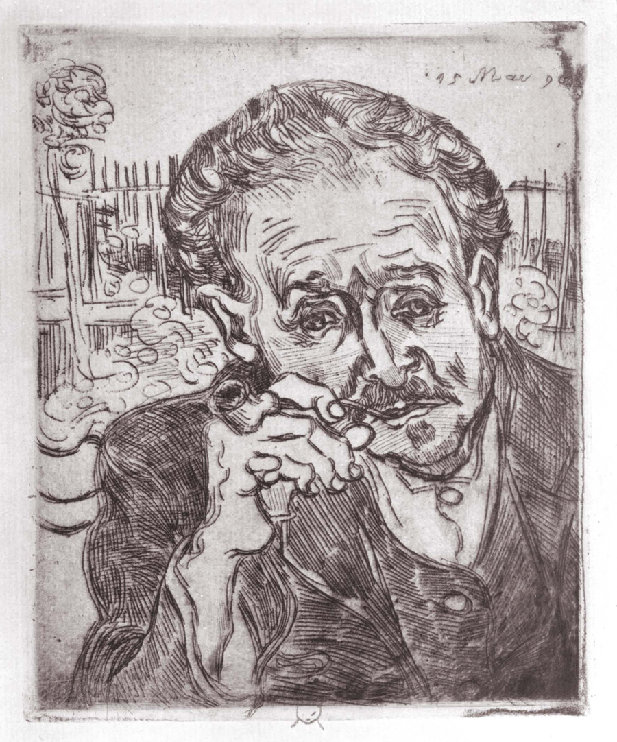 Portrait of Doctor Gachet, etching on paper by Vincent van Gogh