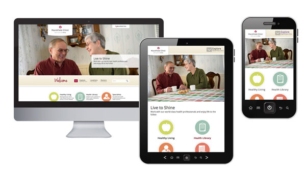 www.marshfieldclinic.org as seen on a desktop monitor, tablet and smartphone.